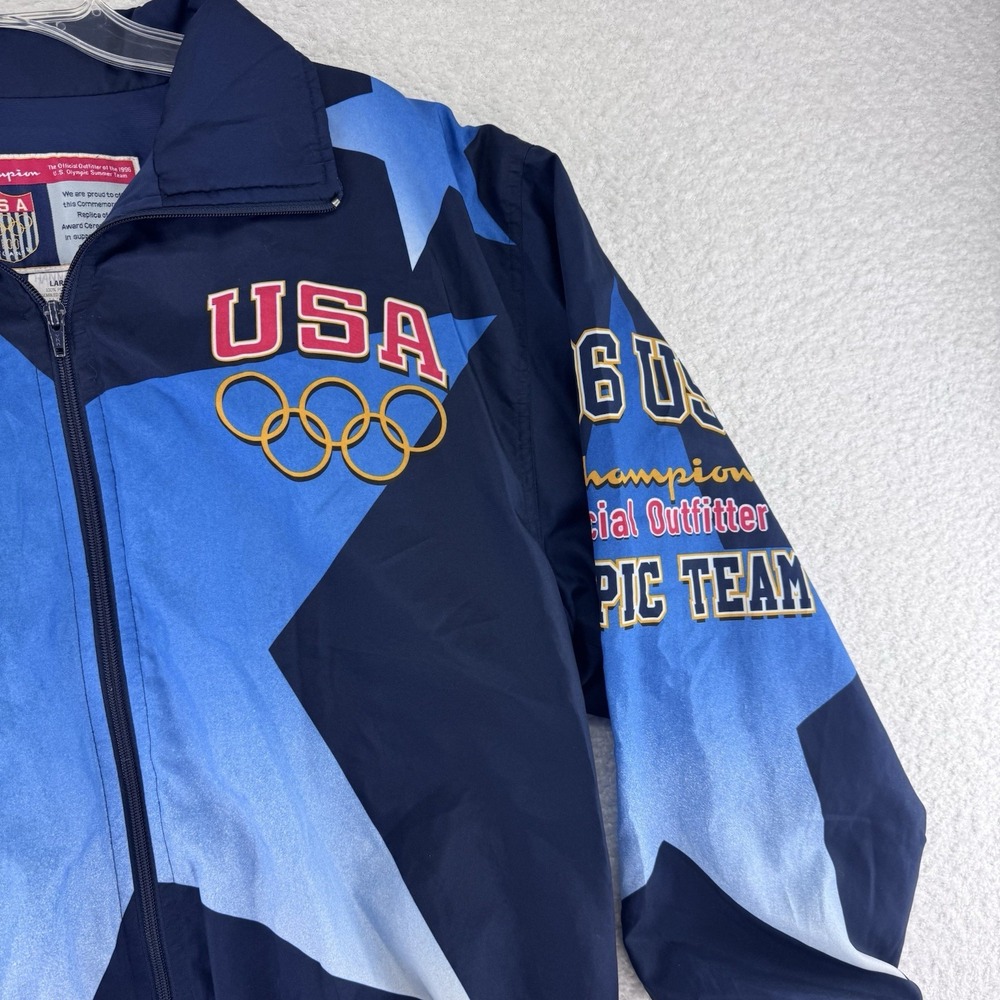 VTG Champion 1996 USA Official Olympic Team Windbreaker Jacket Large Blue - Picture 3 of 15
